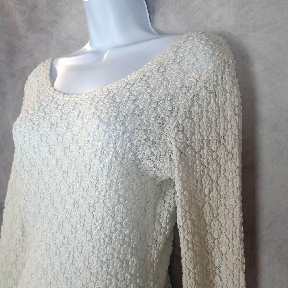 Anne Fontaine Top Womens 4 White Sheer Lace Floral Scoop Neck Long Sleeve Blouse - Picture 5 of 16